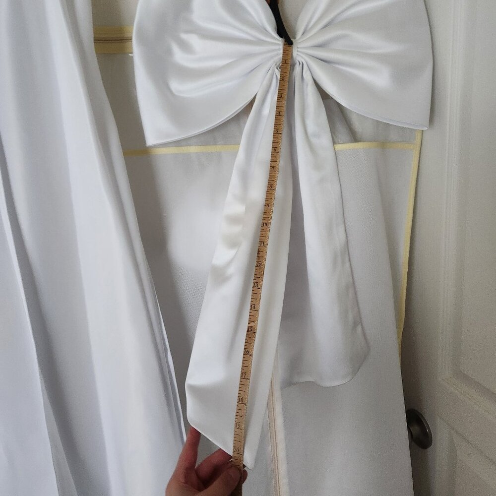 Elegant Satin Mermaid Wedding Dress With Detachable Bow and Train - Picture 12 of 15